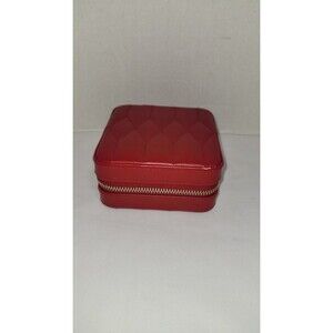 Wolf 1834 Carolina Red Leather Travel Jewelry Case Quilted Broken Zipper AS-IS